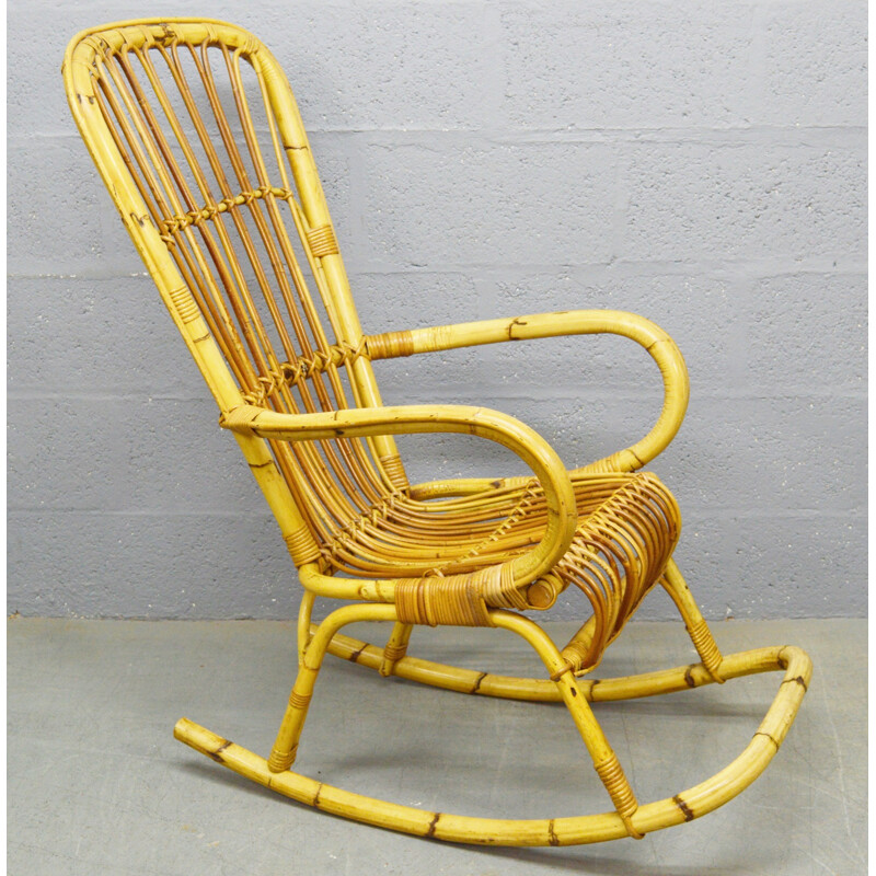 Vintage Mid-Century Bamboo Rocking Chair - 1970s