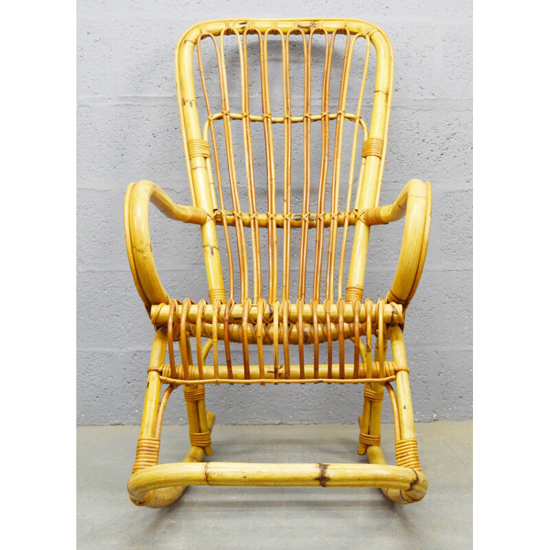 Vintage Mid-Century Bamboo Rocking Chair - 1970s