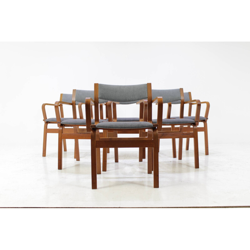 Set Of Six Teak Danish Bentwood Plywood Chairs - 1960s