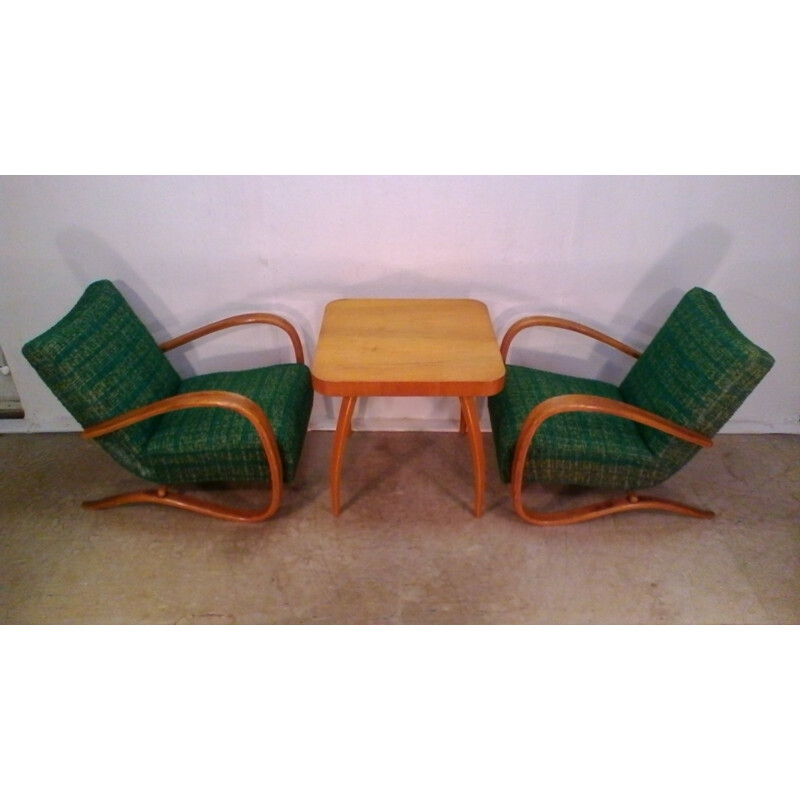 1930 Pair of Jindrich Halabala Art Deco Armchairs and Spider Coffee Table.