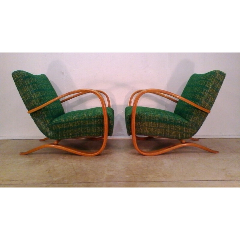 1930 Pair of Jindrich Halabala Art Deco Armchairs and Spider Coffee Table.