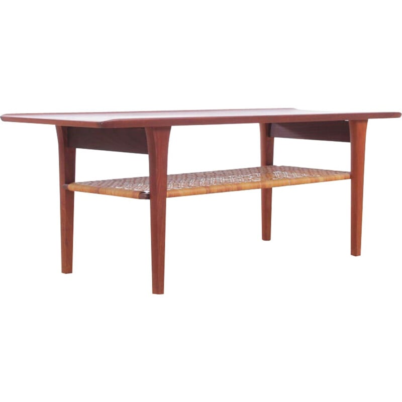 Scandinavian teak coffee table with magazine rack - 1960s