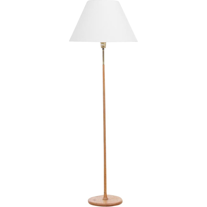 Scandinavian floor lamp in oak and brass - 1960s