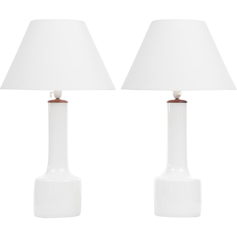 Pair of large scandinavian table lamps in opalized glass - 1960s