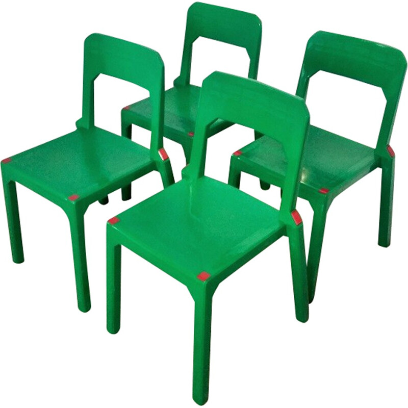 Set of 4 Green Plastic Chairs by Massonnet for Stamp - 1990