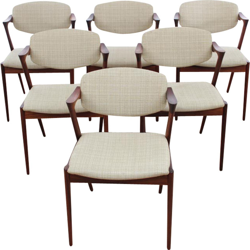 Suite of 6 scandinavian chairs in Rio Rosewood, model 42 by de Kai Kristiansen - 1960s