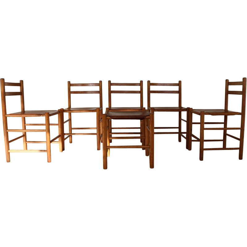 Lot of 5 chairs and 1 stool by Van Apeldoorn for Houtwerk - 1970s 