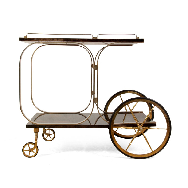 Italian Brass and Goatskin Trolley by Aldo Tura - 1970s