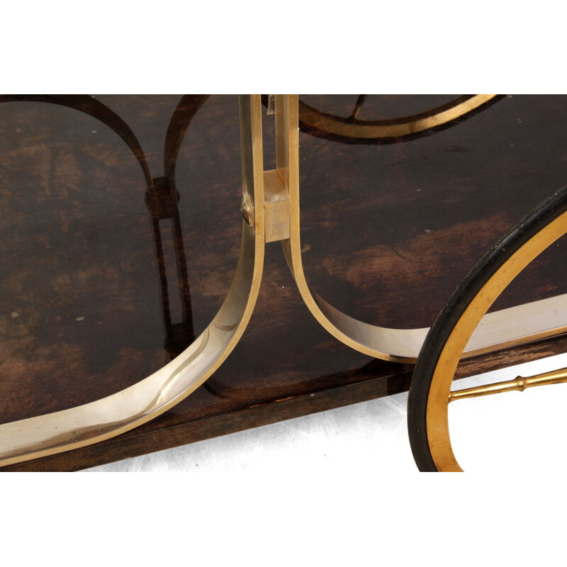 Italian Brass and Goatskin Trolley by Aldo Tura - 1970s