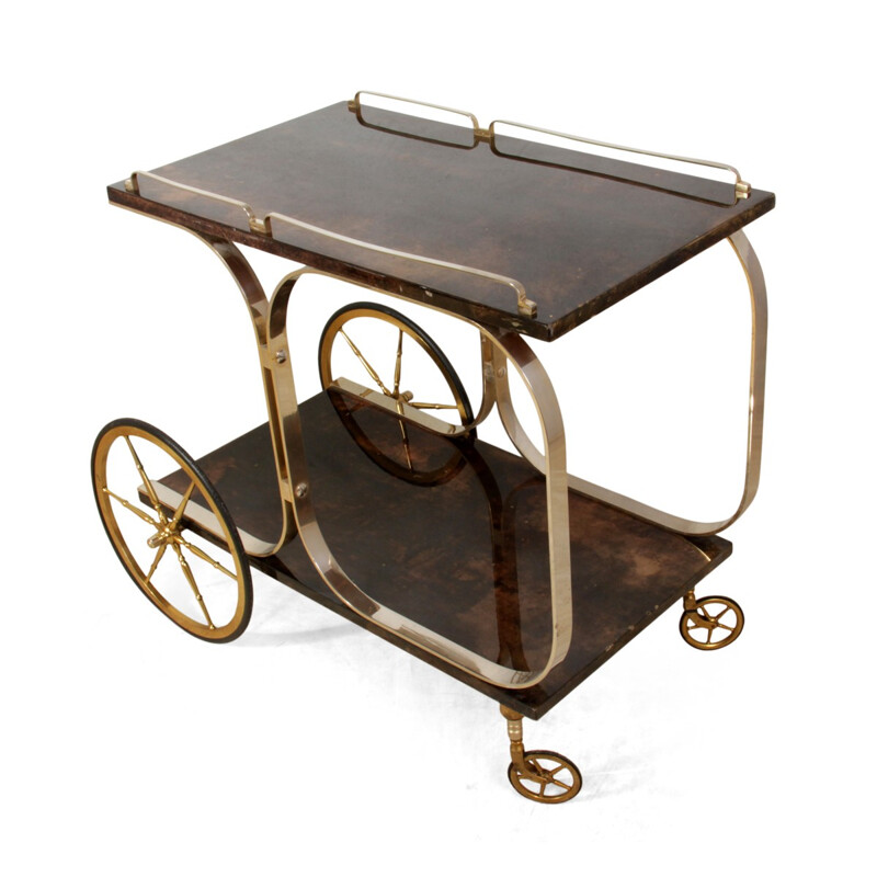 Italian Brass and Goatskin Trolley by Aldo Tura - 1970s