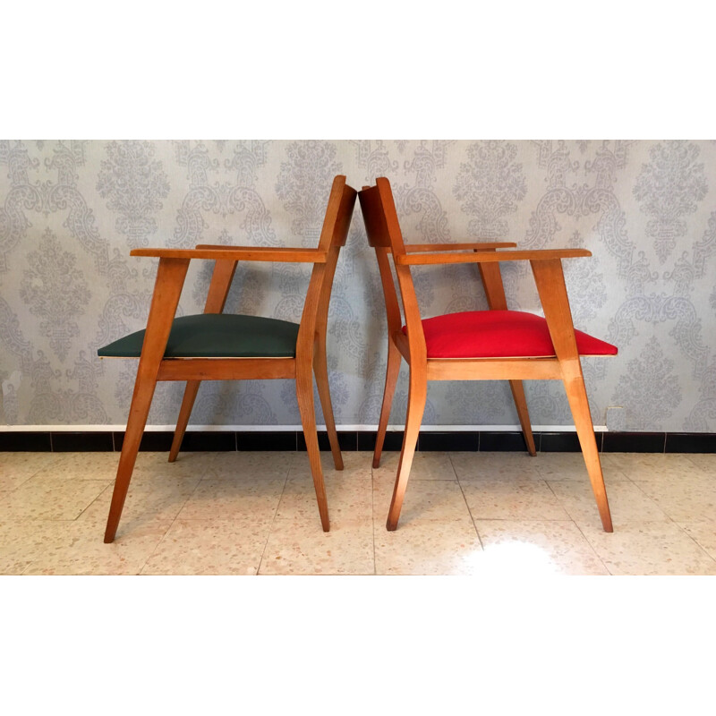 Suite de 4 fauteuils vintage en hêtre massif - 1950