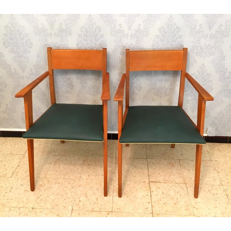 Set of 4 vintage armchairs in solid beechwood - 1950s