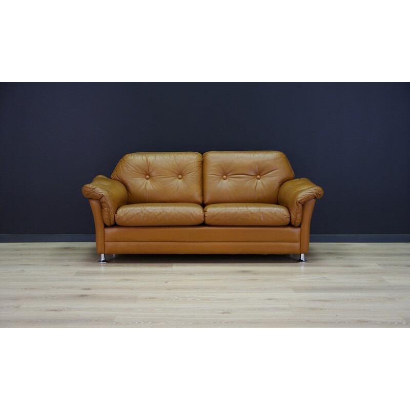 Vintage brown leather sofa - 1960s