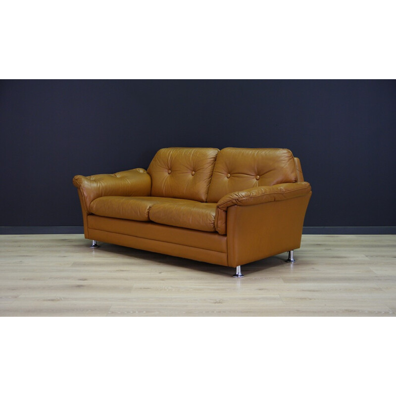 Vintage brown leather sofa - 1960s