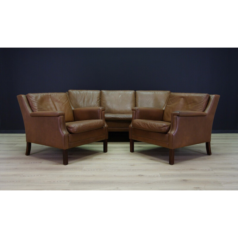 Vintage living room set in brown leather - 1960s