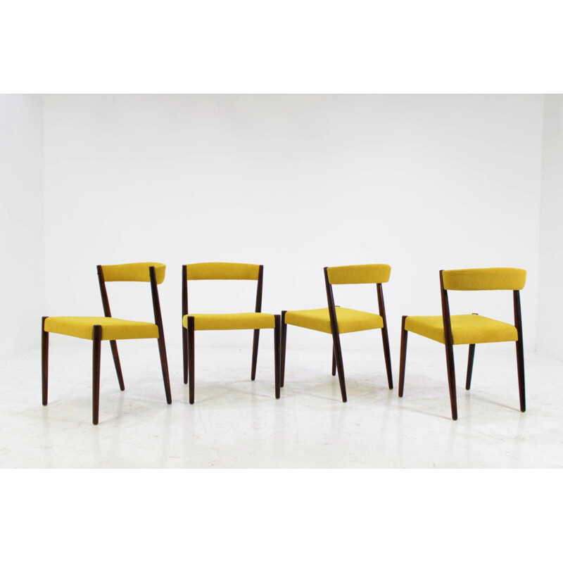 Set of 4 chairs in rosewood and yellow fabric - 1960s