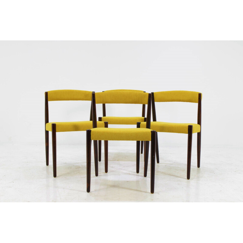 Set of 4 chairs in rosewood and yellow fabric - 1960s