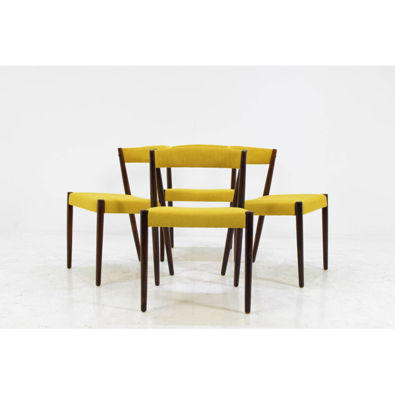 Suite de 4 chaises en palissandre et tissu jaune - 1960