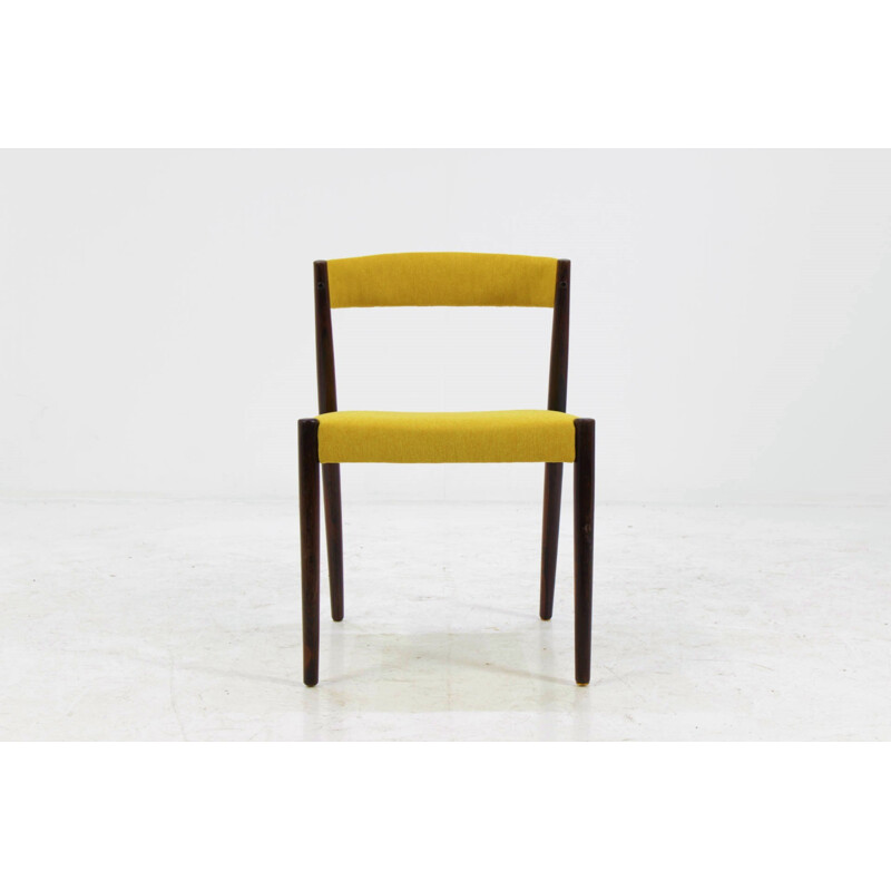 Set of 4 chairs in rosewood and yellow fabric - 1960s