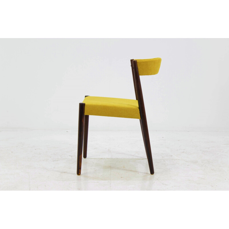 Suite de 4 chaises en palissandre et tissu jaune - 1960