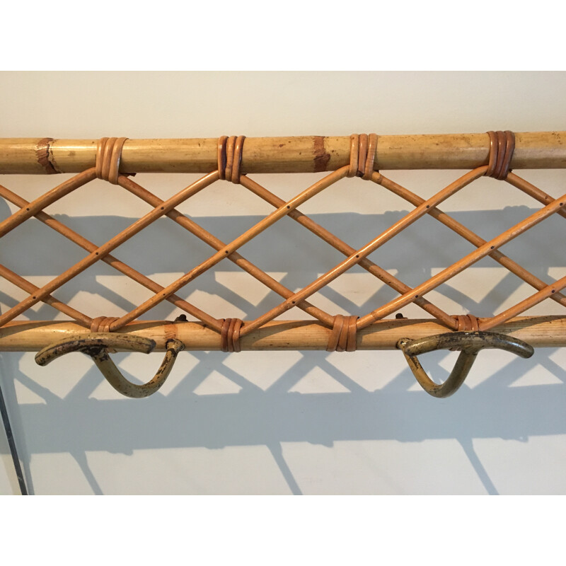 wall-mounted rattan coat rack - 1960s