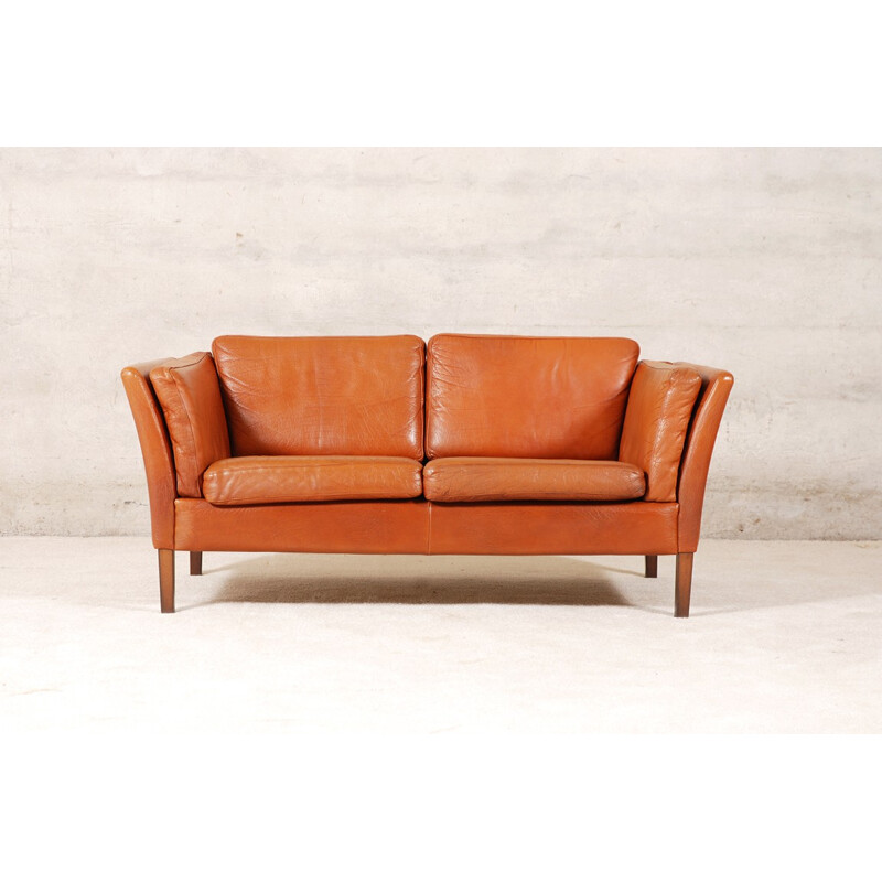 Scandinavian fawn leather sofa - 1960s