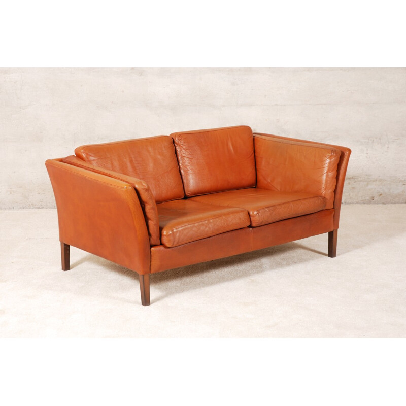 Scandinavian fawn leather sofa - 1960s