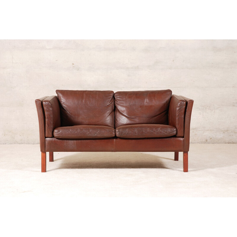 Canapé Scandinave en cuir marron - 1960