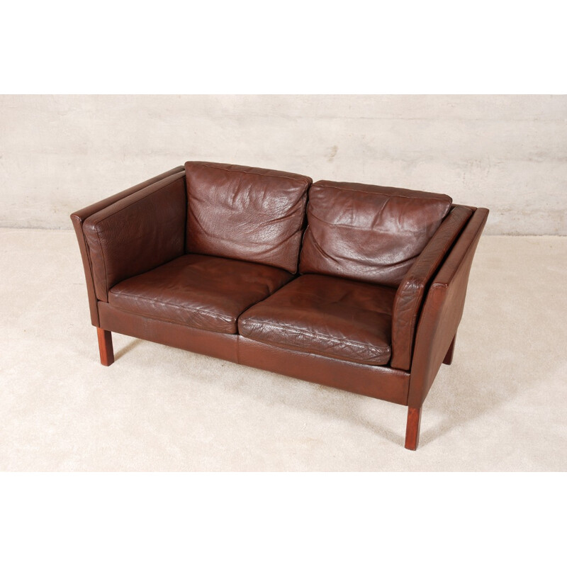 Scandinavian sofa in brown leather - 1960s