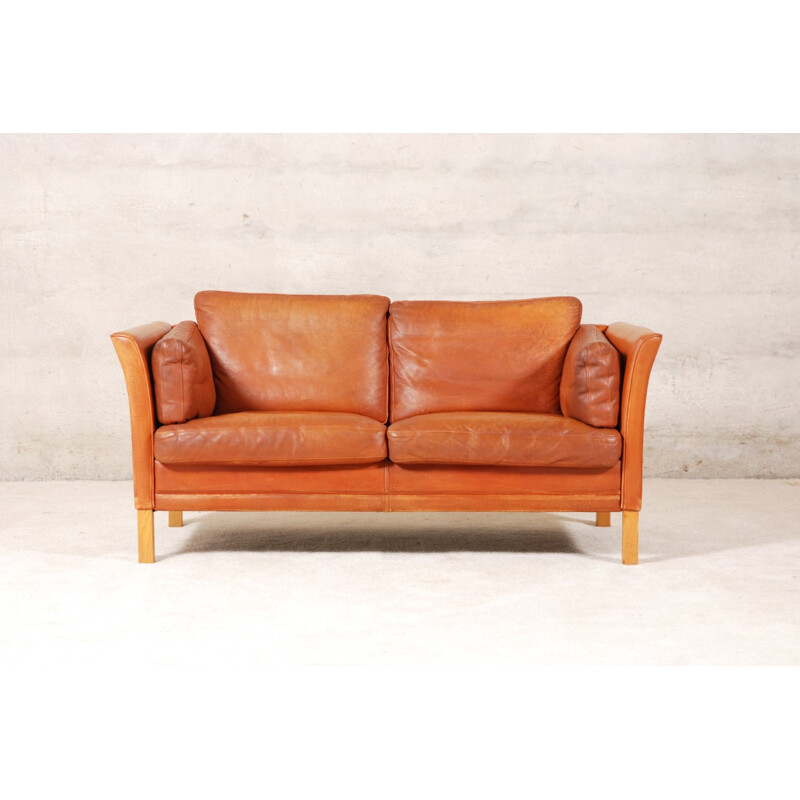 Scandinavian fawn leather sofa - 1960s