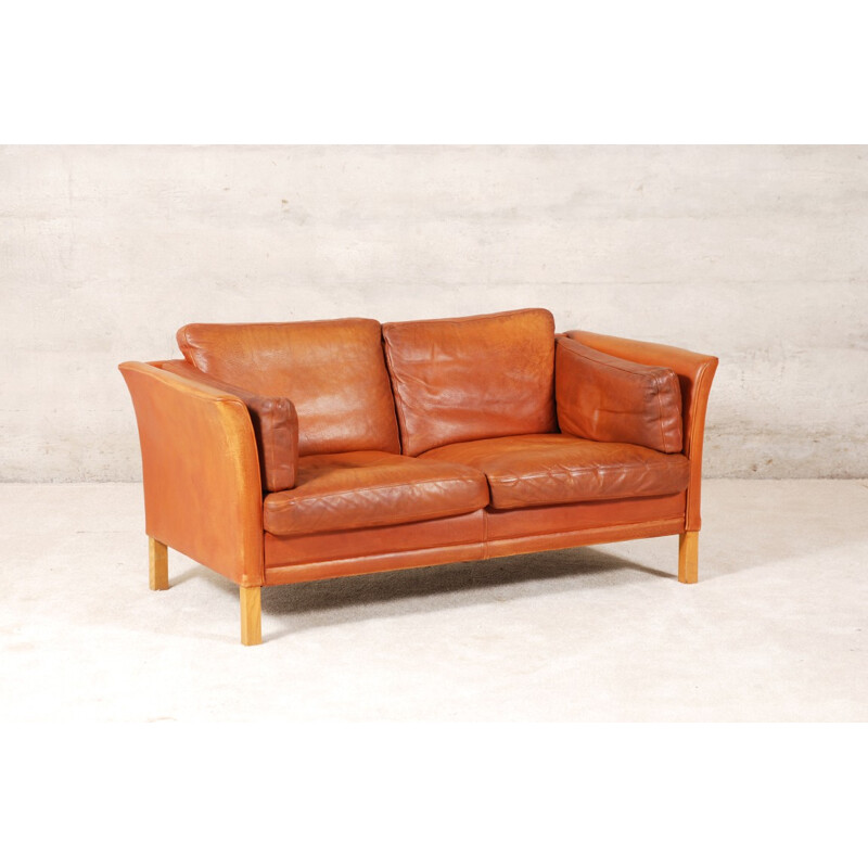 Scandinavian fawn leather sofa - 1960s