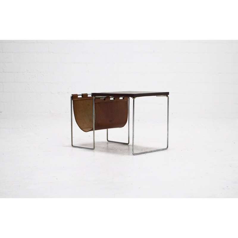 Side table with Magazine Rack with Leather & Chrome - 1970s