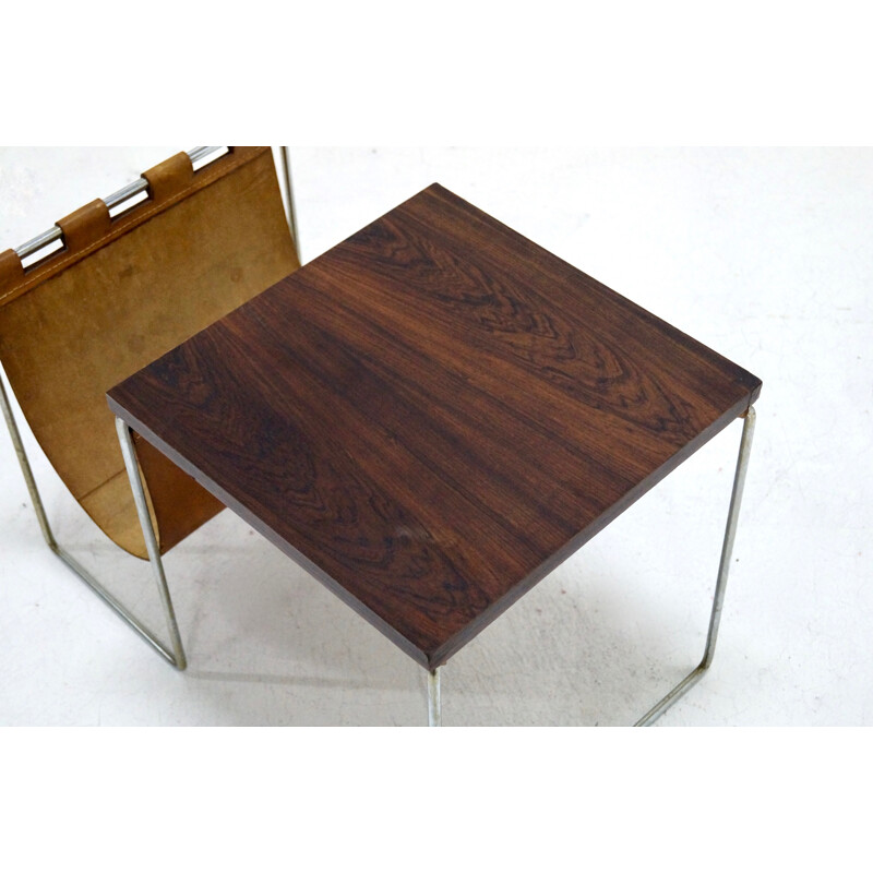 Side table with Magazine Rack with Leather & Chrome - 1970s