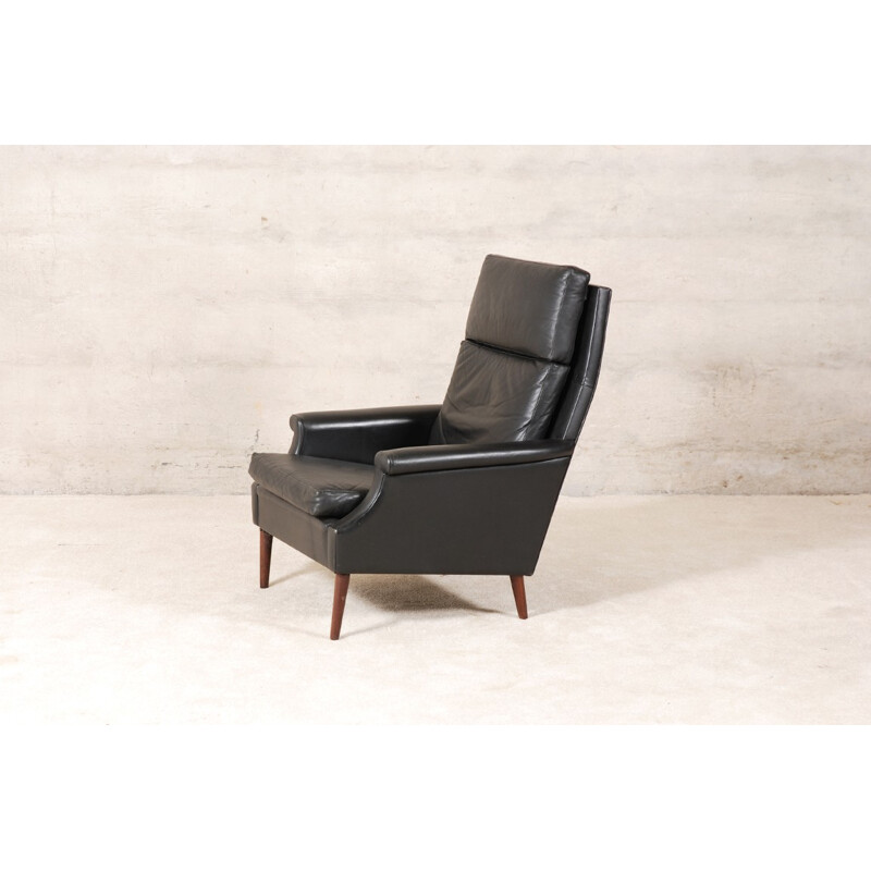 Scandinavian Black Leather Armchair - 1960s