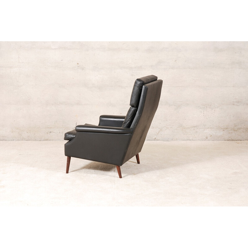 Scandinavian Black Leather Armchair - 1960s