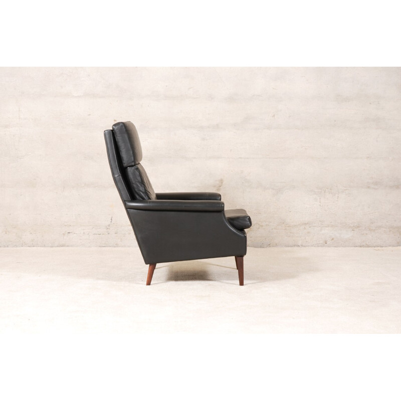 Scandinavian Black Leather Armchair - 1960s