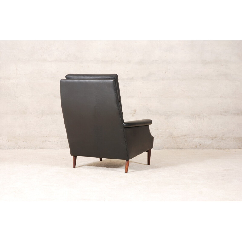 Scandinavian Black Leather Armchair - 1960s