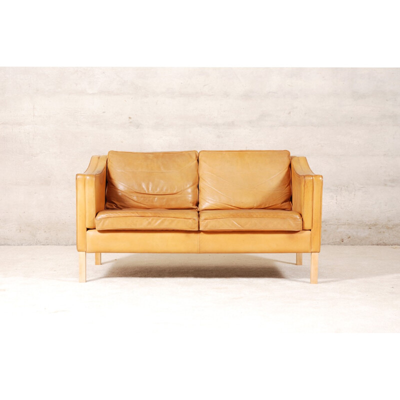 Vintage Scandinavian fawn leather sofa - 1960s