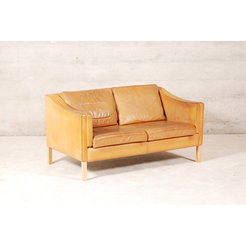 Vintage Scandinavian fawn leather sofa - 1960s