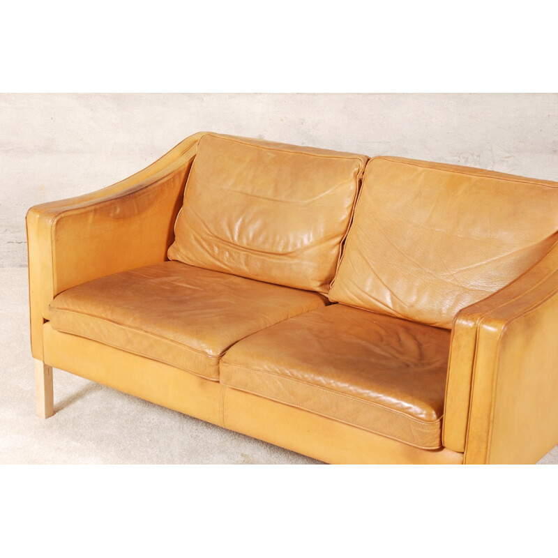 Vintage Scandinavian fawn leather sofa - 1960s