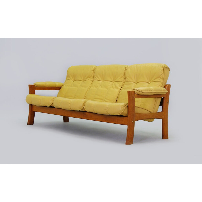 Danish Vintage Upholstered Leather Sofa - 1970s 