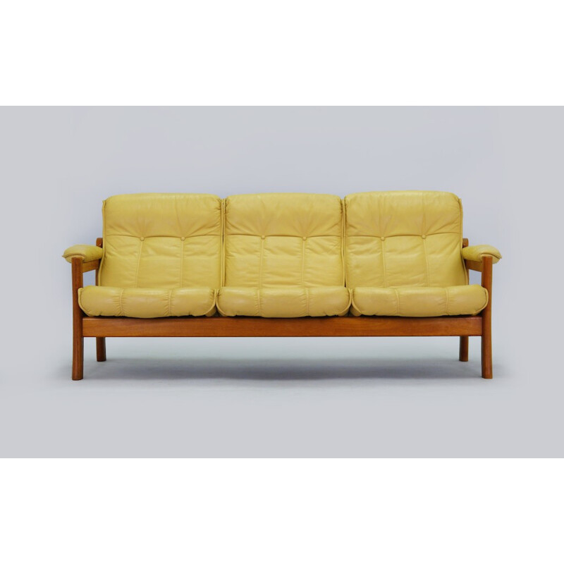 Danish Vintage Upholstered Leather Sofa - 1970s 