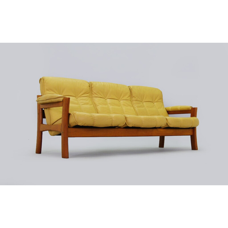 Danish Vintage Upholstered Leather Sofa - 1970s 