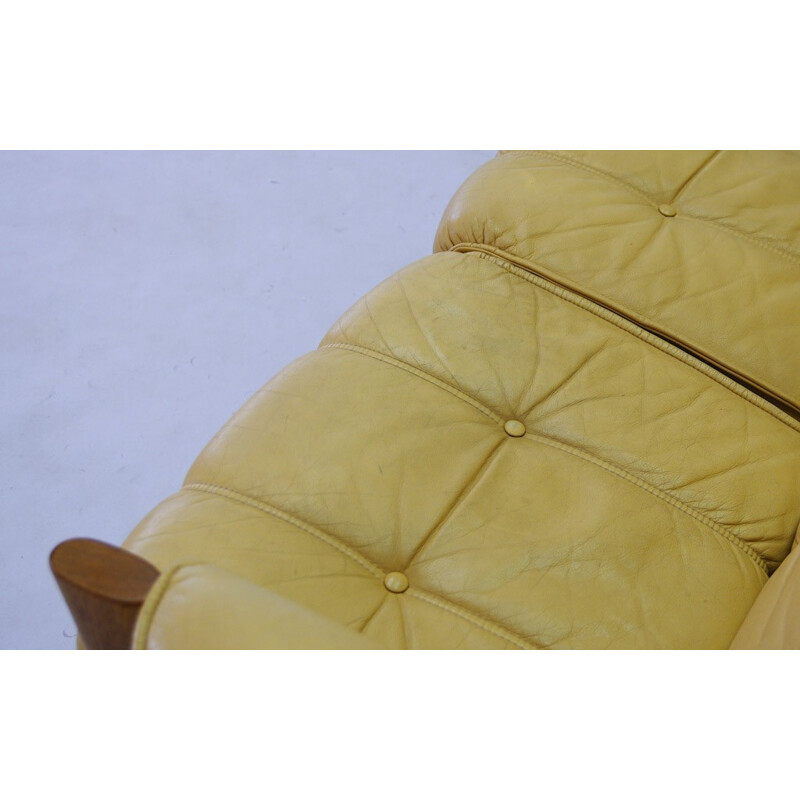 Danish Vintage Upholstered Leather Sofa - 1970s 