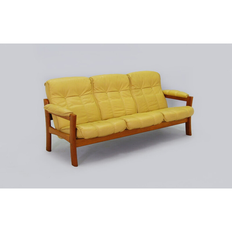 Danish Vintage Upholstered Leather Sofa - 1970s 