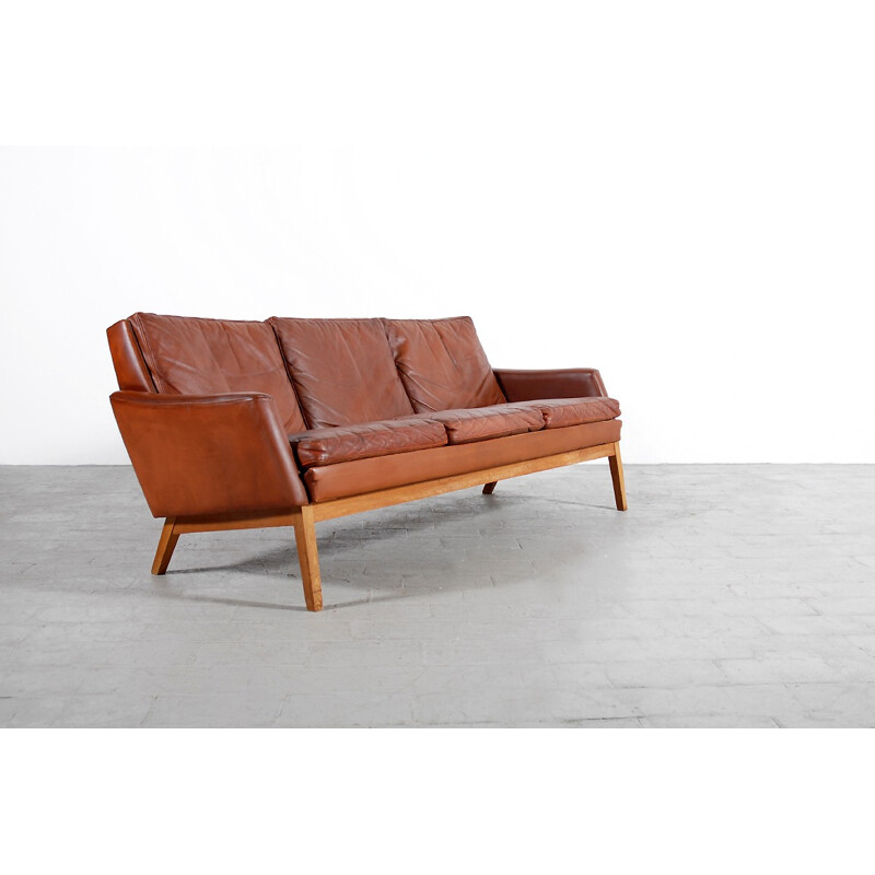 Vintage Scandinavian sofa in brown leather - 1960s