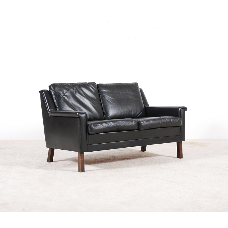 Vintage Scandinavian black leather sofa - 1960s