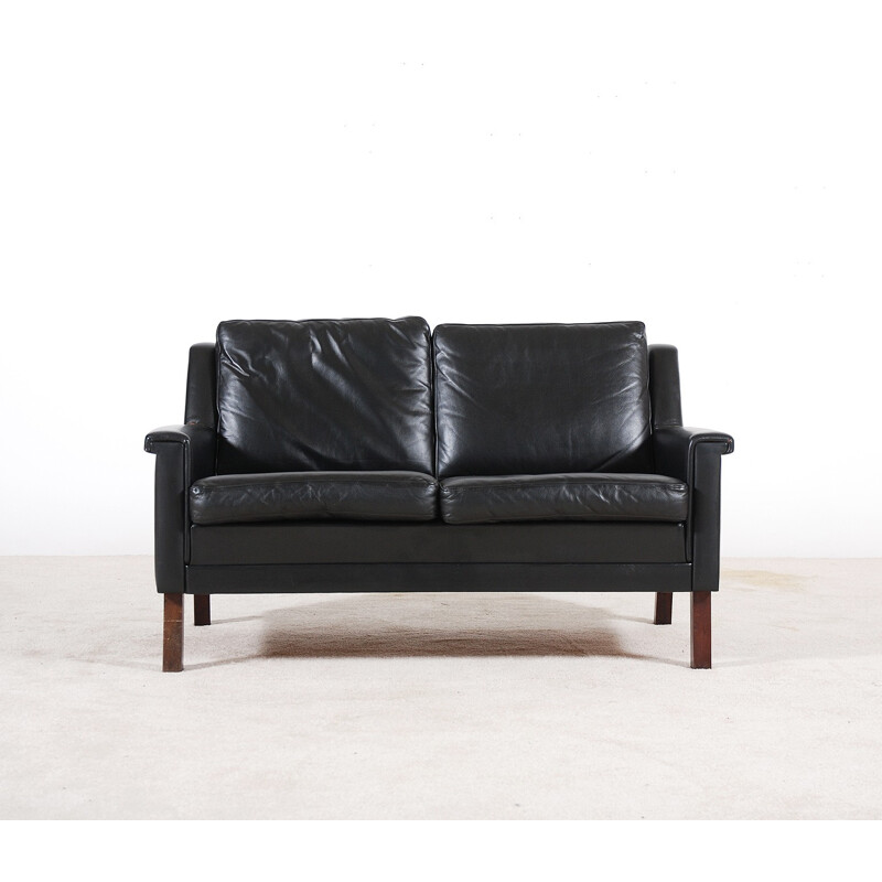 Vintage Scandinavian black leather sofa - 1960s