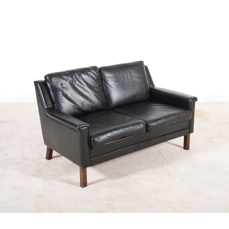 Vintage Scandinavian black leather sofa - 1960s