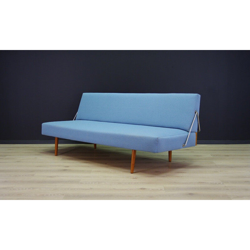 Canapé Vintage Retapissé en tissu bleu - 1960